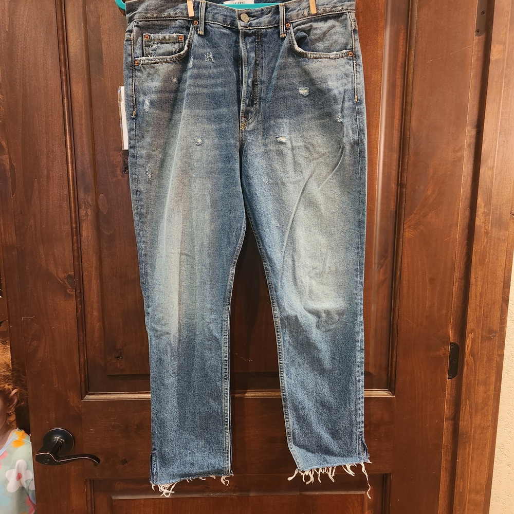 GRLFRND Women's Karolina Distressed Blue Straight Leg Jeans